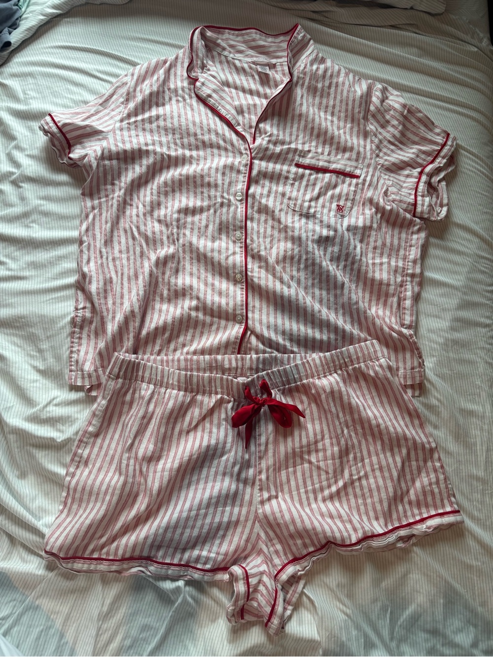 Victoria's Secret Candy Cane Red & White Striped Short Holiday Pajama Set